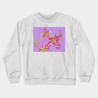 Pink Lily Flower Watercolor Painting Pattern - on Lilac Pink Crewneck Sweatshirt